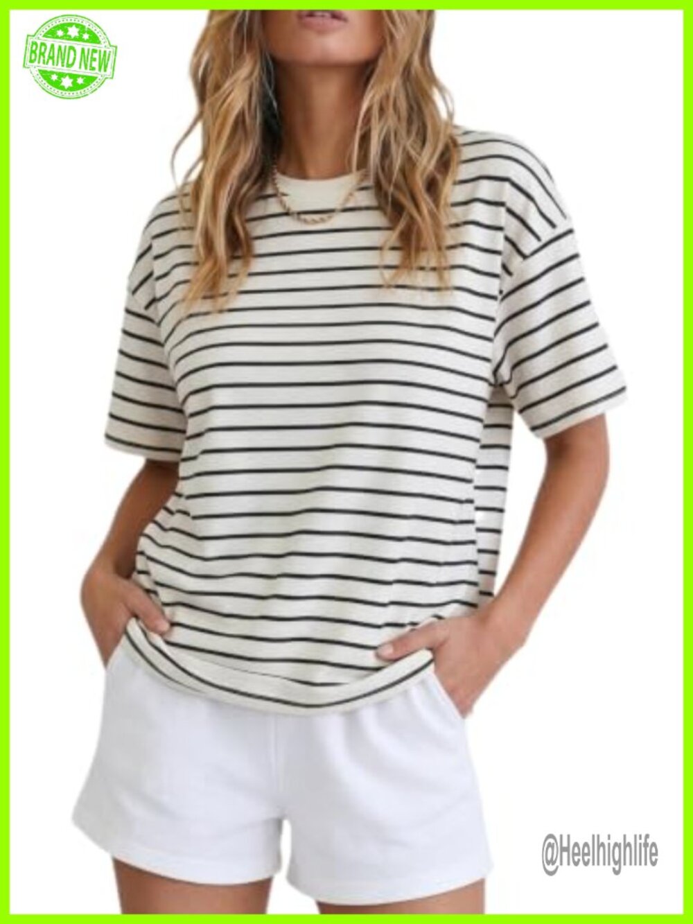 Women's Vintage Boxy Cropped Striped T-Shirt Loose Fit Short Sleeve Casual Tee